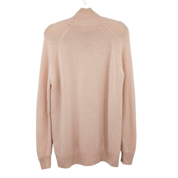 Garnet Hill Cashmere Cable Knit Mock Neck Sweater Size Medium Pink Blush Pastel - Picture 2 of 8
